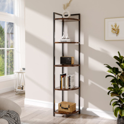 H&O Direct 5 Shelf Corner Bookcase - Size: 150 x 30 x 30cm - Brown - Wilko - thumbnail 4