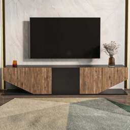 Decorotika Pearl 3 Door 2 Shelf Black and Alina Modern TV Unit - Size: 40 x 180 x 30cm - Multi - Wilko