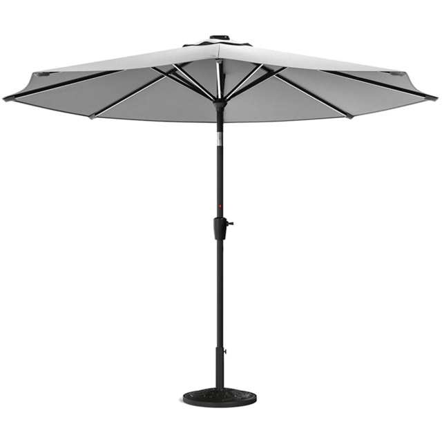 Living and Home Light Grey Solar LED Crank and Tilt Parasol with Resin Floral Base 3m - Wilko - image 1