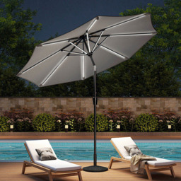 Living and Home Light Grey Solar LED Crank and Tilt Parasol with Resin Floral Base 3m - Wilko - thumbnail 3