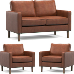 Bexhill 4 Seater Tan Faux Leather Sofa Suite - Brown - Wilko - thumbnail 3