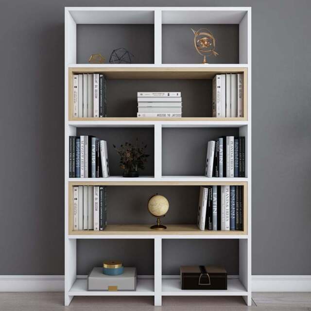 Decorotika Poyraz 8 Shelf White Sapphire Oak Bookcase - Size: 150 x 163.5 x 22cm - Multi - Wilko - image 1