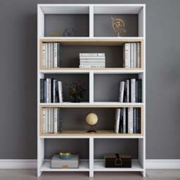 Decorotika Poyraz 8 Shelf White Sapphire Oak Bookcase - Size: 150 x 163.5 x 22cm - Multi - Wilko - thumbnail 1