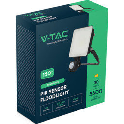 V-TAC 30W 3600 Lumens Warm White LED Floodlight with PIR Sensor - Size: 22.43 x 18.45 x 8.83cm - Black - Wilko - thumbnail 5