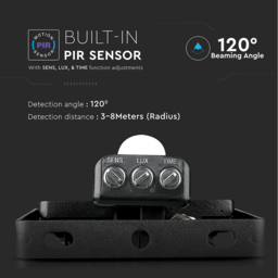 V-TAC 30W 3600 Lumens Warm White LED Floodlight with PIR Sensor - Size: 22.43 x 18.45 x 8.83cm - Black - Wilko - thumbnail 7