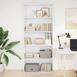 vidaXL 5 Shelf White Tall Bookcase - Size: 189 x 30 x 80cm - Wilko