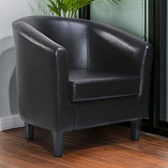 Black Faux Leather Tub Arm Chair - Size: 72 x 68 x 66cm - MCC - Wilko - image 1