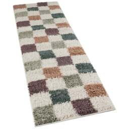 Desire Rugs Chester Multicolour Shaggy Checkered Rug 60 x 220cm - Size: 220 x 60 x 3cm - Wilko