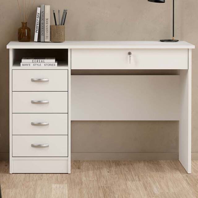 Florence Function Plus 5 Drawer Desk White - Size: 48 x 109 x 75cm - Furniture to Go - Wilko - image 1