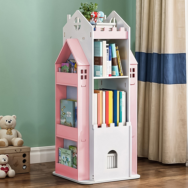 Living and Home 4 Tier Pink Rotating Kids Castle Bookshelf - Size: 4 Shelf - Wilko - image 1