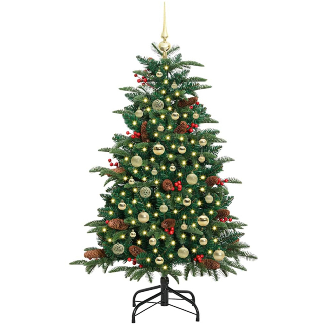 vidaXL Pre-Lit Warm White LED and Gold Baubles Green Artificial Christmas Tree with Stand 4.9ft - Wilko - image 1