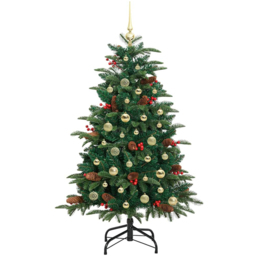 vidaXL Pre-Lit Warm White LED and Gold Baubles Green Artificial Christmas Tree with Stand 4.9ft - Wilko - thumbnail 3
