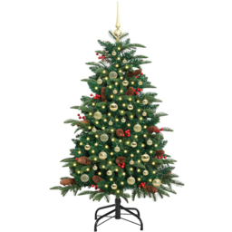 vidaXL Pre-Lit Warm White LED and Gold Baubles Green Artificial Christmas Tree with Stand 4.9ft - Wilko