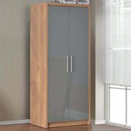 Seconique Seville 2 Door Grey Gloss Light Oak Veneer Wardrobe - Wilko - thumbnail 1