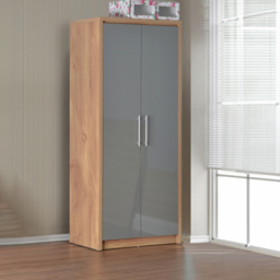 Seconique Seville 2 Door Grey Gloss Light Oak Veneer Wardrobe - Wilko - thumbnail 7