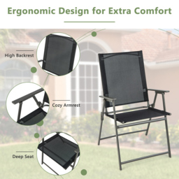 Costway Set of 2 Black Foldable Garden Dining Chair - Size: 2 Seater - Wilko - thumbnail 5