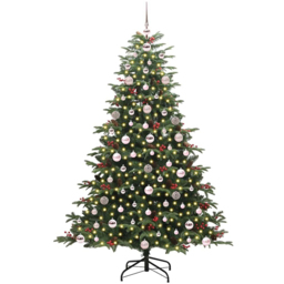 vidaXL Pre-Lit Warm White LED and Pink Baubles Green Artificial Christmas Tree with Stand 5.9ft - Wilko