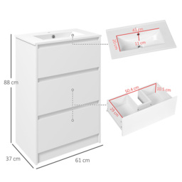 Kleankin White Bathroom Vanity Unit - Size: 61 x 37 x 88cm - Wilko - thumbnail 4