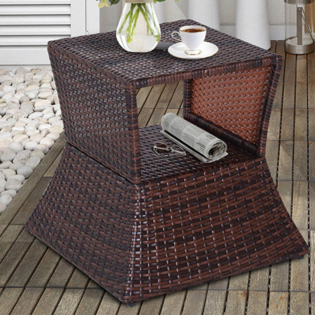 Outsunny Brown Wicker Bistro Side Table with Parasol Hole - Size: 2 Seater - Wilko - image 1