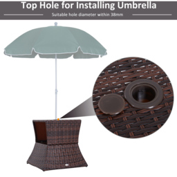 Outsunny Brown Wicker Bistro Side Table with Parasol Hole - Size: 2 Seater - Wilko - thumbnail 5