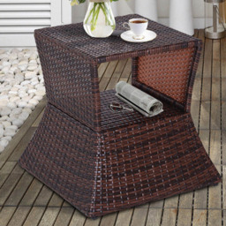Outsunny Brown Wicker Bistro Side Table with Parasol Hole - Size: 2 Seater - Wilko - thumbnail 1
