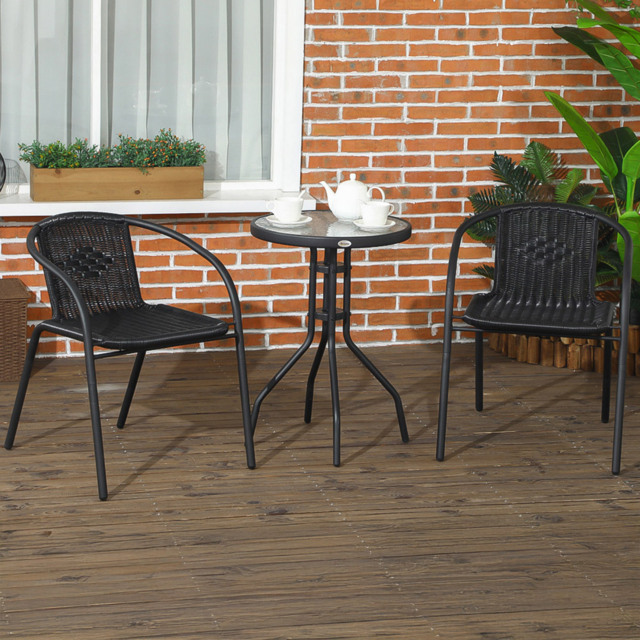 Outsunny 2 Seater Black Garden Furniture Set with 2 Stackable Chairs - Wilko - image 1