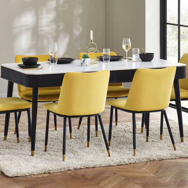 Julian Bowen Louis Fluted Stone Dining Table with Drawers White and Black - Size: 4 Seater - Wilko - image 1