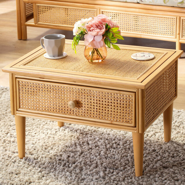 Desser Chester Single Drawer Natural Rattan Coffee Table - Size: 52 x 66 x 46cm - Cream - Wilko - image 1