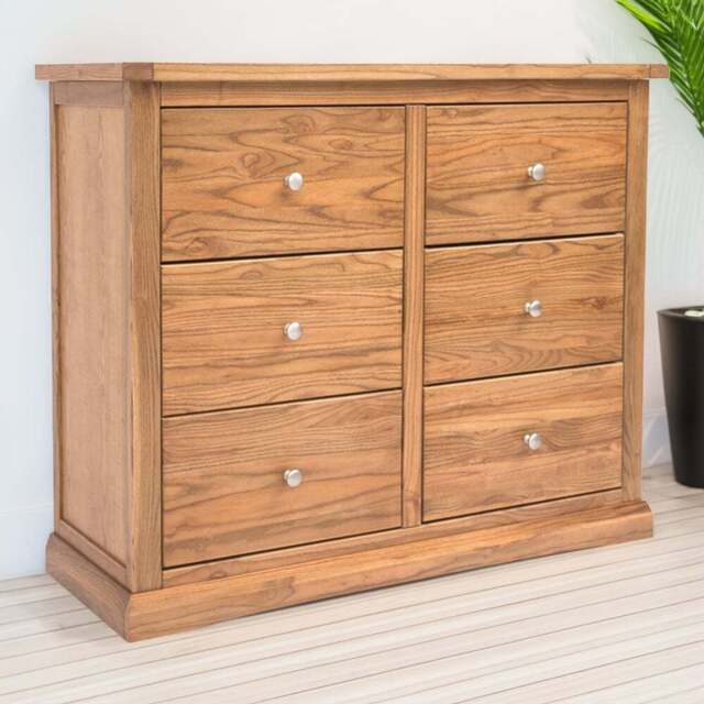 Cabinet Bits Salerno 6 Drawer Brown Chrome Knob Chest of Drawers - Wilko - image 1