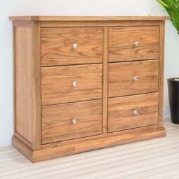 Cabinet Bits Salerno 6 Drawer Brown Chrome Knob Chest of Drawers - Wilko