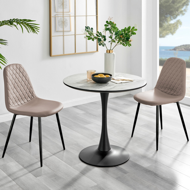 Furniturebox Elissa Solara Marble Effect 2 Seater Round Dining Set White Cappuccino and Black - Wilko - image 1