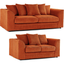 Luxor 5 Seater Orange Jumbo Cord Scatter Back Sofa Set - Wilko - thumbnail 3