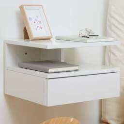 Portland Single Drawer Single Shelf High Gloss White Wall Mounted Bedside Table Set of 3 - Wilko - thumbnail 1