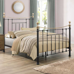 Bronte Double Black and Antique Brass Metal Bed Frame - Birlea - Wilko