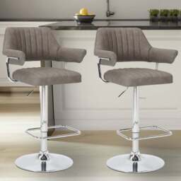 Shankar Cortez Charcoal Leather Bar Stool Set of 2 - Grey - Wilko