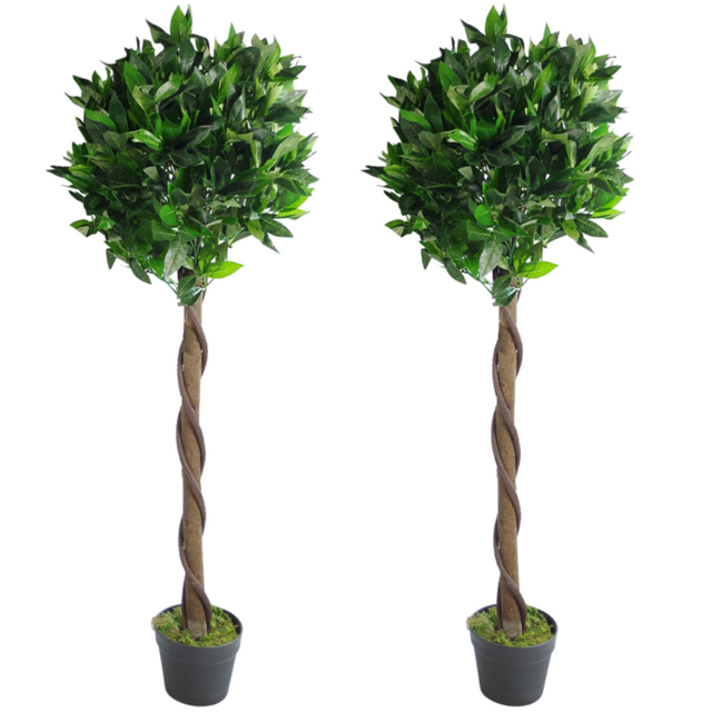 Leaf Bay Laurel Ball Artificial Tree with Twisted Stem 120cm 2 Pack - Size: 120 x 45 x 45cm - Green - Wilko - image 1
