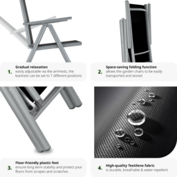 tectake Marilena 2 Piece Silver Adjustable Garden Chair Set - Size: 105 x 56 x 67cm - Wilko - thumbnail 5