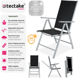 tectake Marilena 2 Piece Silver Adjustable Garden Chair Set - Size: 105 x 56 x 67cm - Wilko - thumbnail 7