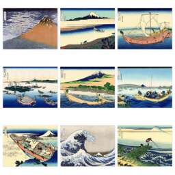 Artery8 Hokusai 36 Views Mount Fuji Great Wave Tago Bay Wall Art Print 30 x 41cm 9 Pack - Size: 40.5 x 30.5 x 0.3cm - Multi - Wilko - thumbnail 1