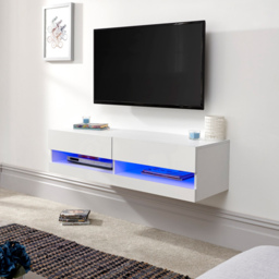 GFW Galicia White Small Wall TV Unit with LED - Size: 38 x 120 x 30cm - Wilko - thumbnail 4