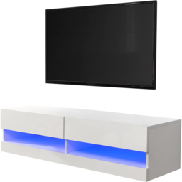 GFW Galicia White Small Wall TV Unit with LED - Size: 38 x 120 x 30cm - Wilko - thumbnail 3