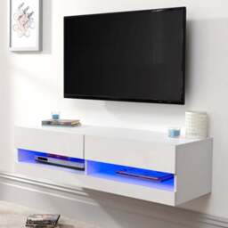 GFW Galicia White Small Wall TV Unit with LED - Size: 38 x 120 x 30cm - Wilko - thumbnail 1