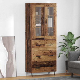 vidaXL 2 Glass Door 3 Drawer Old Wood Sideboard - Size: 90 x 69.5 x 34cm - Brown - Wilko - thumbnail 1