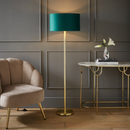 ValueLights Charlie Green Velvet and Metallic Shade Gold Floor Lamp and Bulb - Size: 148 x 45 x 45cm - Wilko - thumbnail 3