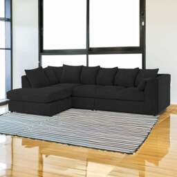 Luxor 4 Seater Black Jumbo Cord Left Hand Facing Scatter Back L Shaped Corner Sofa Set - Wilko