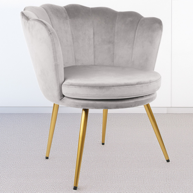 Flora Petal Back Accent Tub Chair Velvet Upholstery - Light Grey - Size: Single - Genesis - Wilko - image 1