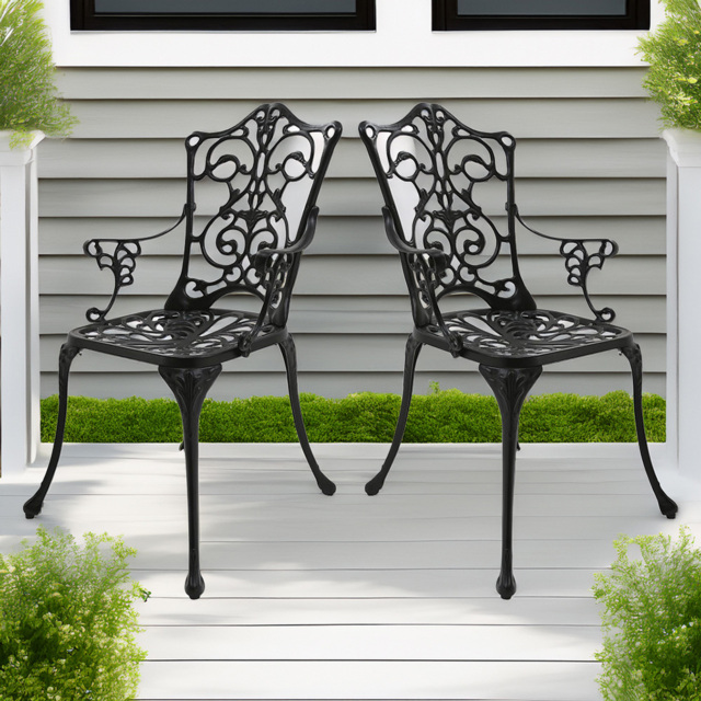 Centurion Tabreez Set of 2 Black Garden Bistro Chairs with Armrests - Size: 89.5 x 53 x 52cm - Wilko - image 1