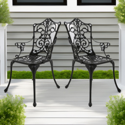 Centurion Tabreez Set of 2 Black Garden Bistro Chairs with Armrests - Size: 89.5 x 53 x 52cm - Wilko - thumbnail 1