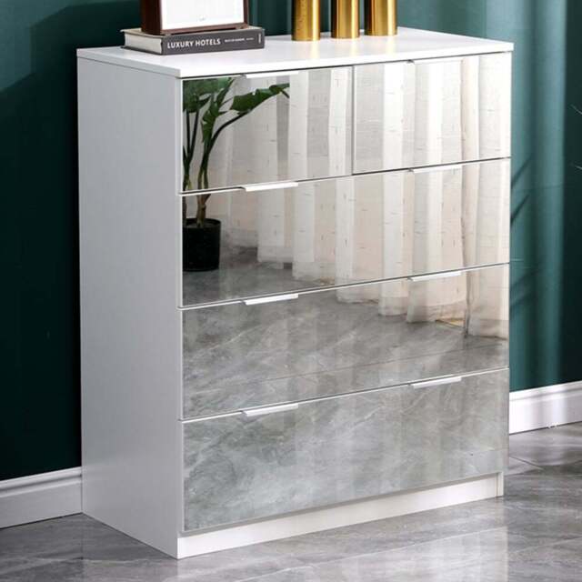 Portland Mirror 5 Drawer Wooden Chest of Drawers - White - Wilko - image 1