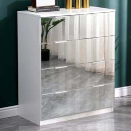 Portland Mirror 5 Drawer Wooden Chest of Drawers - White - Wilko - thumbnail 1